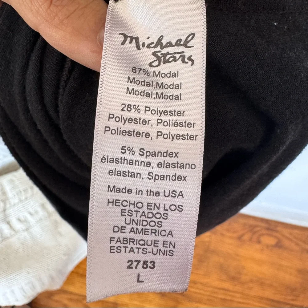 Michael Stars Ruched Wrap Long Sleeve Soft Stretchy Knit Black Midi Dress Sz L - Picture 7 of 9